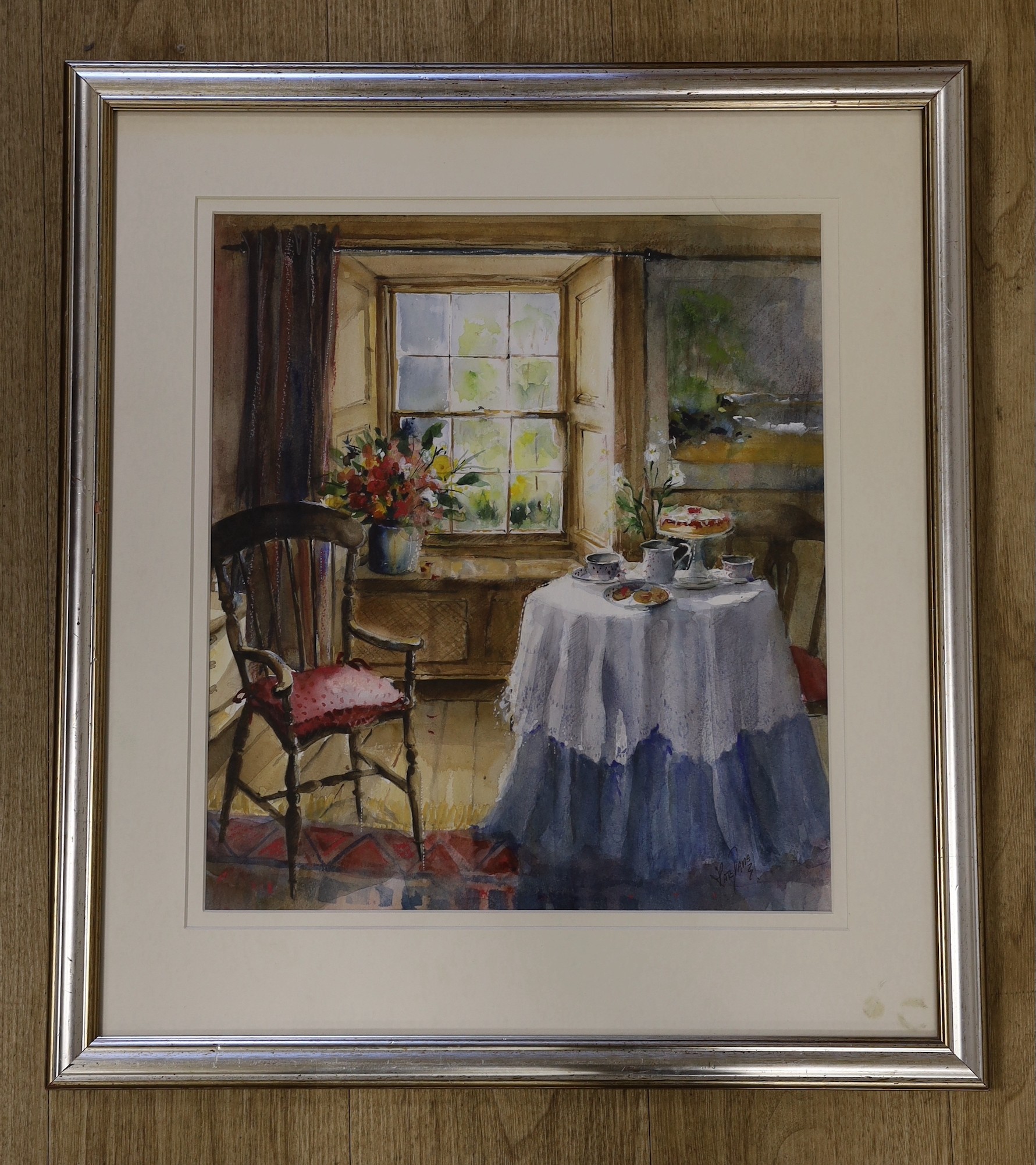 Kate Davie, watercolour, Cottage interior, signed, 42 x 37cm